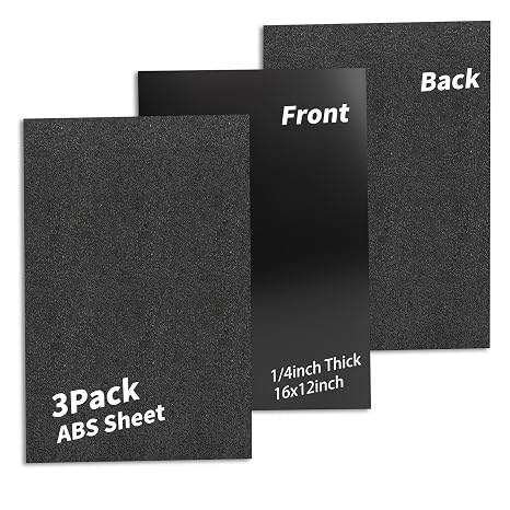 3 Pcs 1/4 Inch ABS Black Plastic Sheet Rigid Thermoplastic Board | 16" x 12" Resistant Heat,Textured,Smooth Back ABS Board for DIY,Home Decoration,Industrial,Handicrafts