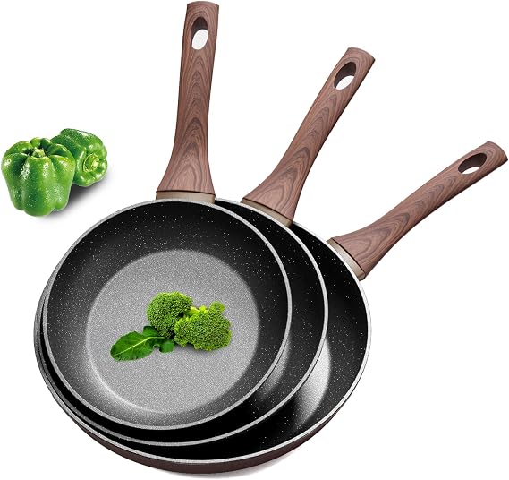 Tieplis Frying Pans Nonstick Skillet, 3 Piece Nonstick Frying Pan with 8"/9.5"/11" 3 Sizes Pan, Stay Cool Handle, Easy Clean Effect Coating, PFOA FREE, Induction & Dishwasher Safe