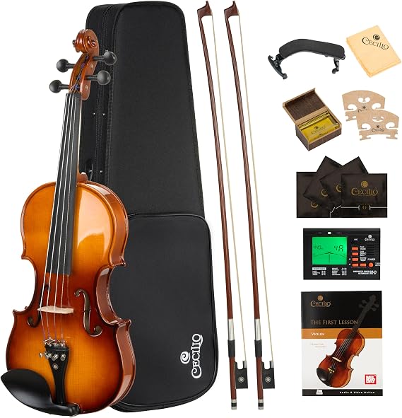 Cecilio 1/2 Violin Solidwood Violin with Hard Case, Bow, Rosin, Tuner, Shoulder Rest & Lesson Book Ideal for Beginners