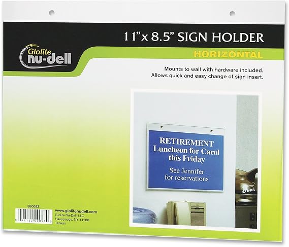 Nu-Dell 11" x 8.5" Horizontal Wall Mount Sign Holder, Clear