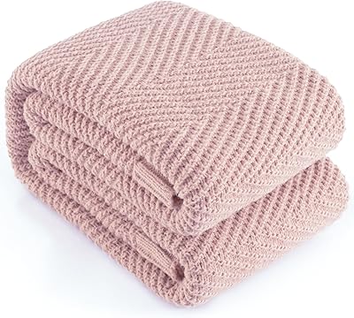 Knitted Throw Blanket 50X60, Dusty Pink Knit Throws for Bed, Super Soft Boho Chevron Blankets for Couch Sofa Chair Room Decor, Textured Decorative Farmhouse Cozy Lightweight