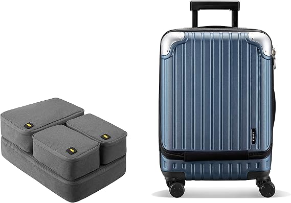 LEVEL8 Grace Expandable 20" Carry-On Luggage with 4 PC Organizer Packing Cubes - Blue, Carry-On 20-Inch