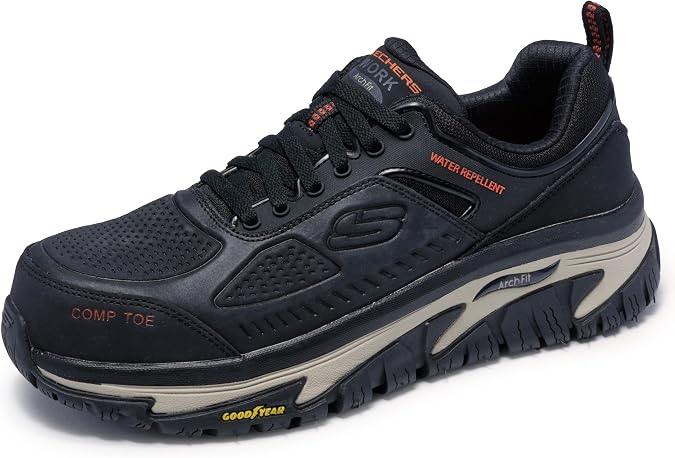 Skechers Men's Arch Fit Walker Raylan | Work, Arch Fit, Composite Safety Toe, Electrical Hazard, Slip Resistant, Goodyear Rubber