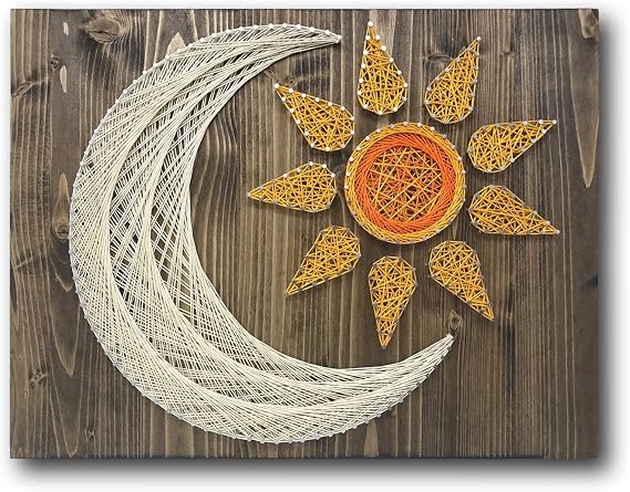String of the Art Sun and Moon String Art Kit, American Made DIY Craft Kit for Adults, Stained Pine Wood (16" x 12"), Embroidery Floss, Beginner to Advanced Crafters, Craft a Handmade Gift