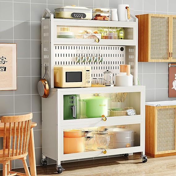 Kitchen Storage Cabinet, Coffee Bar Station Organizer with Flip Doors, Microwave Oven Shelf Cabinet, Bakers Rack Countertop for Kitchen, Home Large Metal Storage Shelves (Size : L:102cm/40.6in)