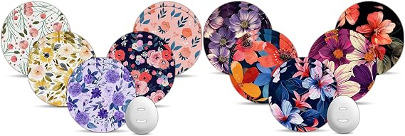 Dexcom G7 Over Patches, Amolyfe 20 Pack Dexcom Stelo Overpatches, Bump-Proof with Hard Cap (10 Pack Purple Flower & 10 Pack Blue Flower)