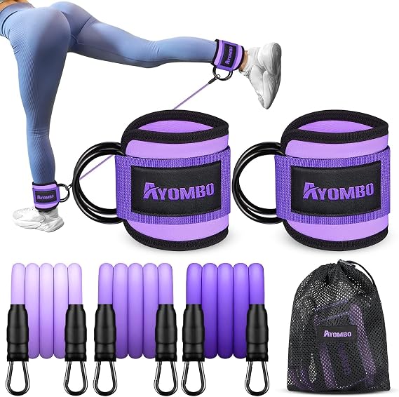 Ayombo Gym Equipment Resistance Bands Handles and Ankle Resistance Bands with Cuffs
