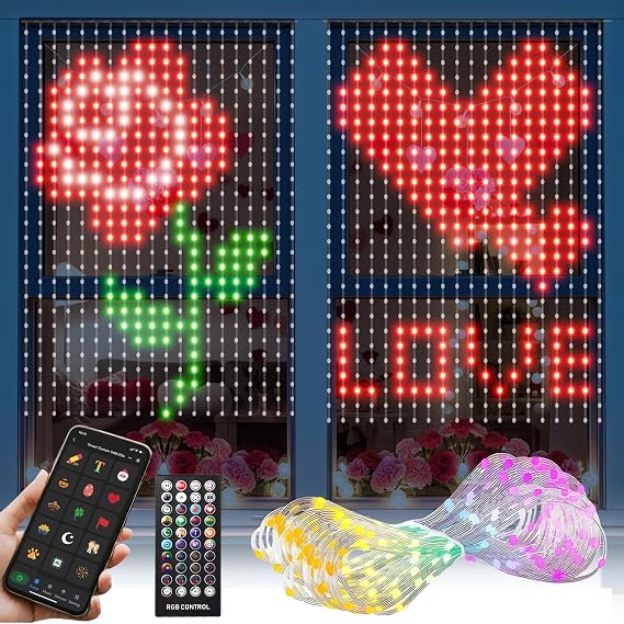 LED Curtain Lights, Smart Christmas Lights with Pattern, APP Controlled, 400 LEDs, DIY, Connectable RGB Fairy String Lights for Indoor Christmas Decor