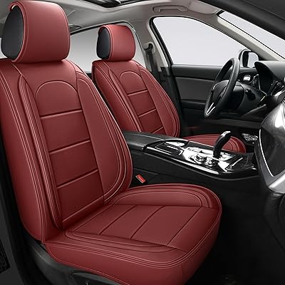 AOOG Leather Car Seat Covers with Car Backseat Organizer, Universal fit Automotive Vehicle Most Sedan SUV Pick-up Truck Front Pair, Burgundy