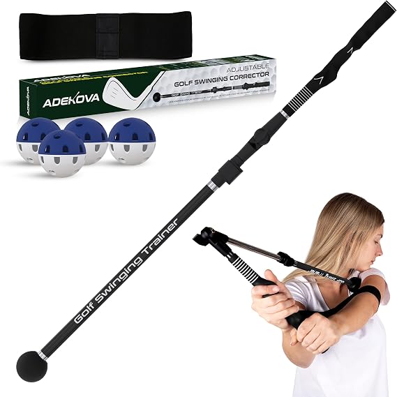 Golf Swing Trainer Aid - Foldable Adjustable Golf Training Aid with Arm Band and Practice Balls to Practice Hinge, Forearm Rotation, and Shoulder Turn...