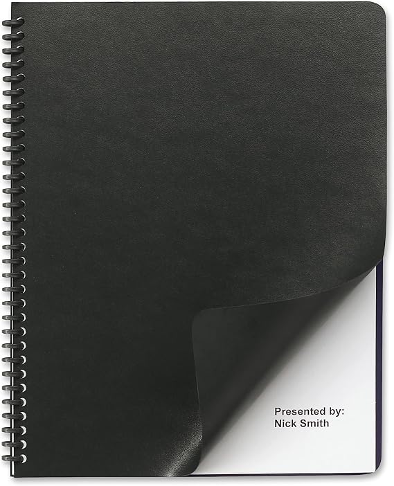 GBC GBC9742491 Leather Look Premium Presentation Binding Covers, Non-Window, Square Corners, Black, 200 Pieces Per Box, 8.5" x 11"