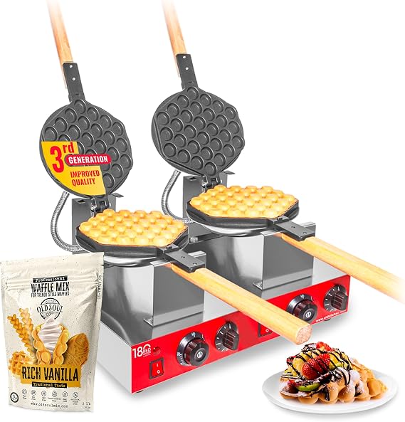 ALDKitchen Bubble Waffle Maker Machine | Bubble Waffle Iron | Egg Waffle Machine | Nonstick | 2 Large Hong Kong Waffles | SWING TYPE | 110V (DOUBLE)