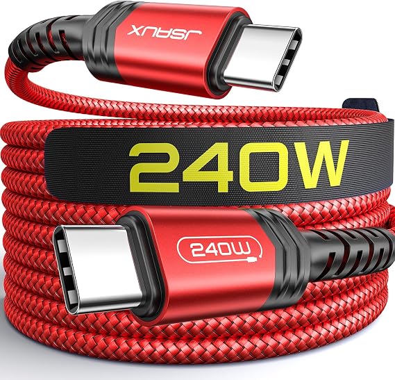JSAUX 240W USB C to C Cable [2-Pack 6.6FT&10FT], USB C Cord Type C Fast Charger Compatible with MacBook, iPad, Dell, iPhone 16/16 Pro Max, iPhone 15 Series, Samsung Galaxy S25/S24/S22/S21, Pixel - Red