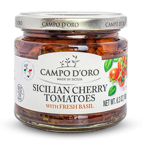 CAMPO D'ORO - Sundried Cherry Tomatoes in Oil with Basil 6.35 oz (180g)