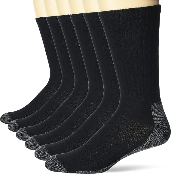 Hanes Men's Work Socks, Cushioned Crew Socks, Moisture-wicking Socks & Odor Control, Black & White, 6 & 12 Pack Available