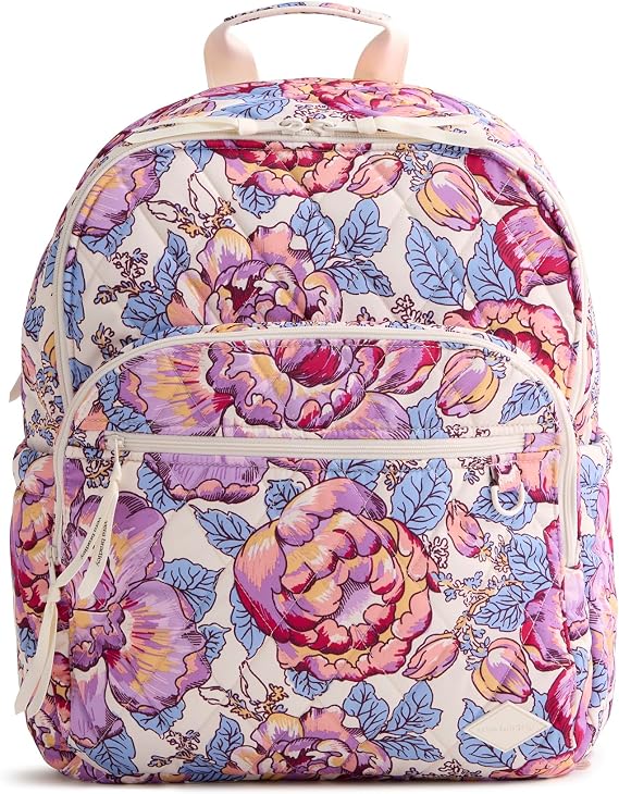 Vera Bradley Women's Performance Twill Bancroft Backpack 15" Laptop Sleeve, Water Resistant Cabbage Roses, 24L