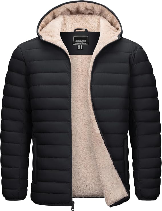 Cotrasen Mens Puffer Jacket Sherpa Lined Water Resistant Hooded Winter Coat