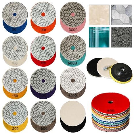 15Pcs 50-8000 Grit 4 Inch Diamond Polishing Pads with 5/8"-11 Backer Pad