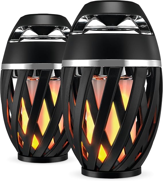 iLive Tiki Bluetooth Speakers, 2-Pack with LED Flame & Removable Stakes
