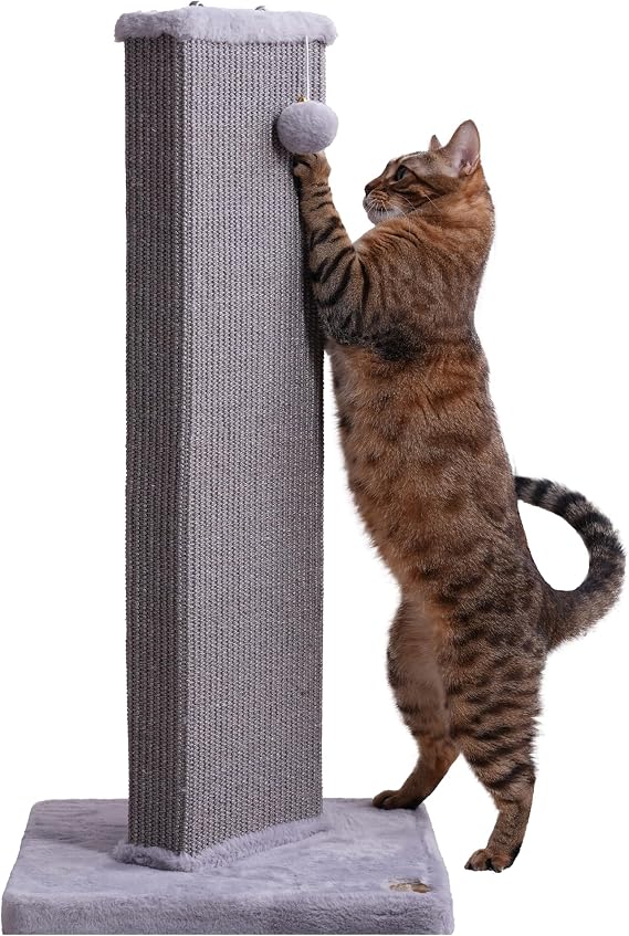 Sopapets Cat Scratching Post 32.7 Inches with Natural Sisal Rope, Sturdy Cat Scratcher for Indoor Cats & Kittens, Hanging Toy Ball, Gray