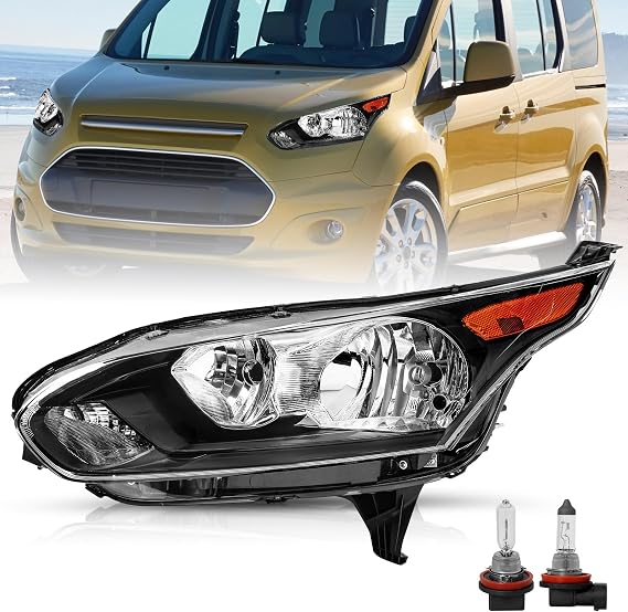 TUSDAR Headlights for 2014-2018 Ford Transit Connect Halogen Headlamp | Left Driver Side, UV-treated Lens, Impact-resistant Black Housing, Fully Sealed Edge, Amber Reflector, Bulbs Included