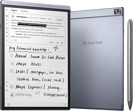 iFLYTEK AINOTE Air 2 Bundle 8.2" E Ink AI Note-taking Tablet with Stylus, 4096 Pressure Levels, Digital Notebook with Voice-to-Text Transcription, Multi-languages Support, Ideal for Meetings & Study