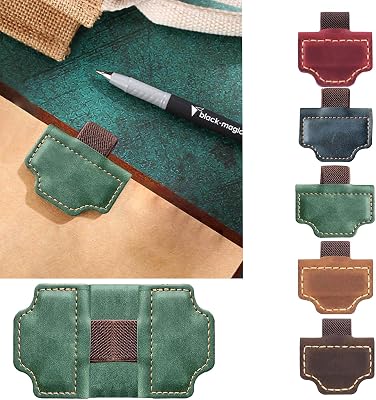 Mark Bookmark with Pen Holder, Magnetic Leather Bookmark for Reading, Book Accessories for Women Book Lovers Travelers Blackish Green