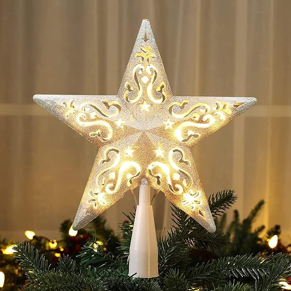 BrizLabs Lighted Christmas Star Tree Topper, 8with 10 Lights