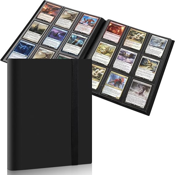 TiopLior Ticaret Kartı Klasör Tutucu 9 Cep Kartı Albüm Klasörü, 360 Yandan Yüklemeli Cep Bağlayıcılı Kart Toplama Klasörü MTG Commander EDH Yugioh TCG Oyun Kartlarına Uygun, Spor Kartları (Siyah)