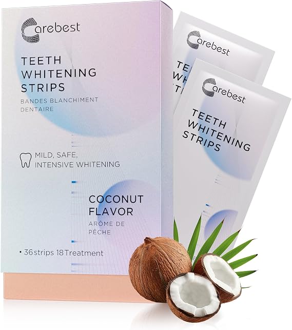 Coconut Whitening Strips,Enamel Safe Non-Slip Whitening Strips for Sensitive Teeth,18 Treatments Teeth Whitening Kit