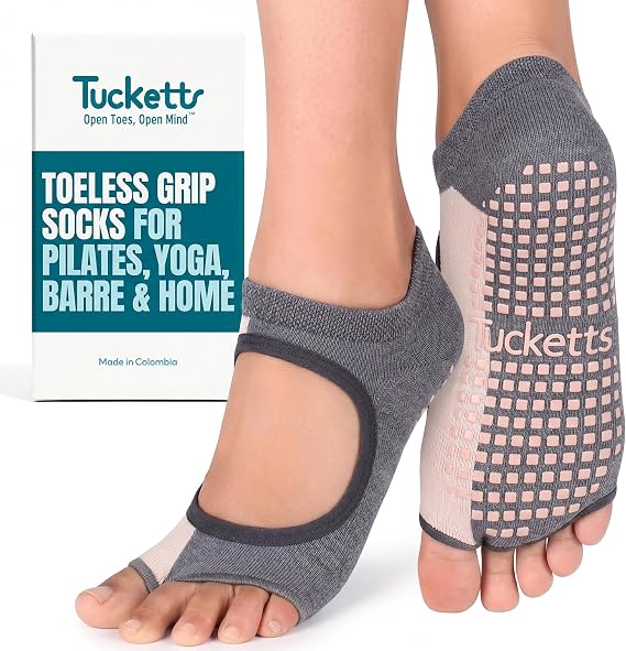 Patented Barefoot Toeless Pilates Grip Socks, Allegro, Non-Slip for Women | Reformer, Yoga, Barre, Dance, 70% Recycled Cotton, Traction Pattern, Left Right Specific Knit, Wide Feet Friendly, Washable