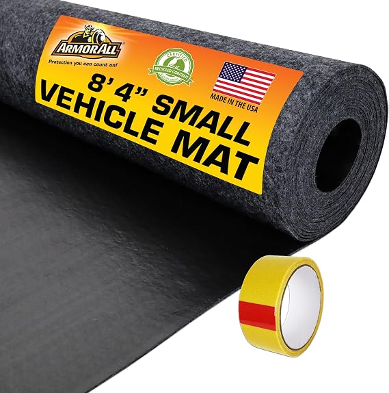 Armor All Premium Original Small Vehicle Garage Floor Mat, (8'4 x 7'4"), Protects Surfaces, Transforms Garage, Absorbent/Waterproof/Durable (Includes Double Sided Tape) (USA Made) (Charcoal)