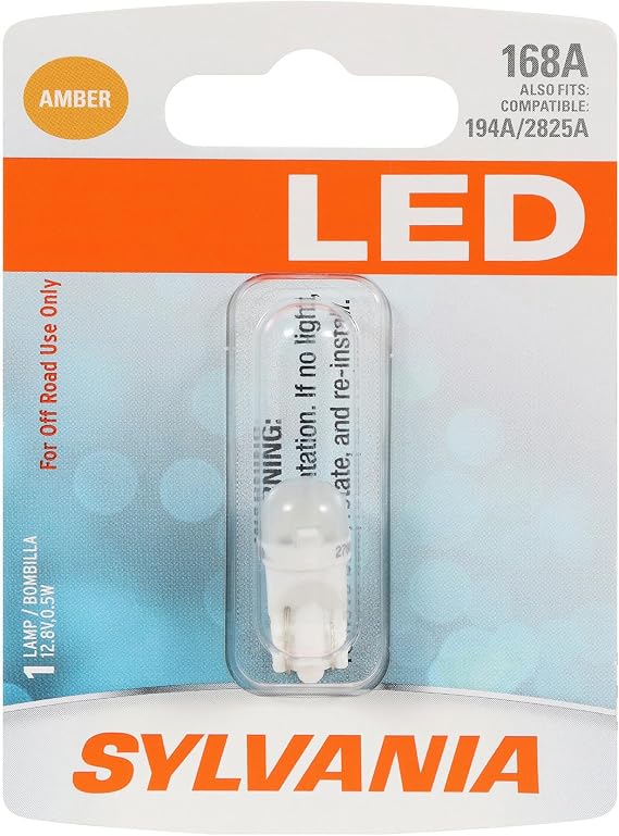SYLVANIA 168 T10 W5W LED Amber Mini Bulb, Interior Light, 1 Bulb | Upgrade Your Lighting with Long-Lasting LED Performance for Enhanced Style, Visibility and a More Modern Look.