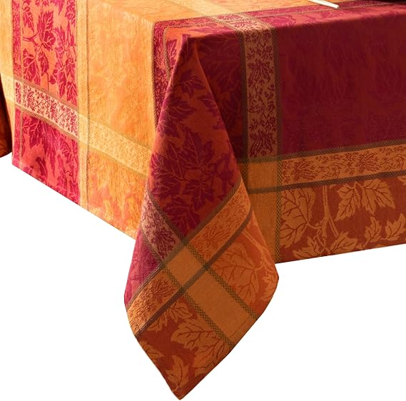 Threadmade Maplewood Jacquard Harvest Cotton Tablecloth, Multicolor - 60" W x 84" L