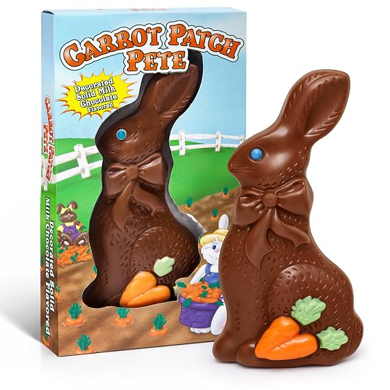 Easter Solid Milk Chocolate Bunny - Decorated Solid Chocolate Bunny with Candy Accents, Fun Easter Candy for Baskets, Egg Hunts & Gifts (3 oz)