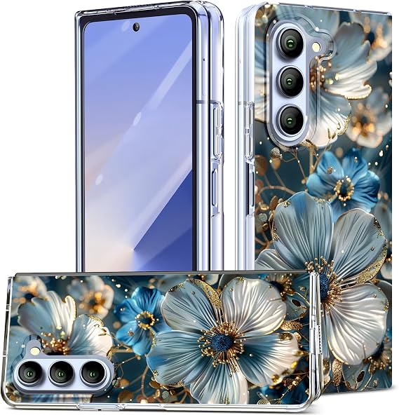 for Galaxy Z Fold 6 Case with Slim,Magnetic,Transparent Noble Golden Flower