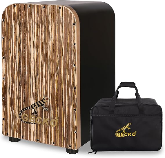 GECKO GL40BK Cajon Drum 19" Wooden Percussion Box with Removable Snare for Versatile Sound, Deep Bass & Sharp Slaps, Adjustable Hand Drum