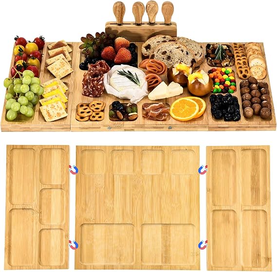 Bamboo Charcuterie Boards and Knife Set, 3 in 1 Cheese Platter