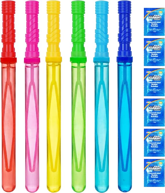 JOYIN 14.6 Big Bubble Wands for Kids, 6 PCS Bubble Wand with Refill Solution for Summer Toy Party Favor, Outdoors Toy Activity, Easter Basket Stuffers, Birthday Gift