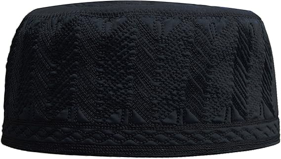 Beautiful Black Embroidered Cotton Kufi Muslim Kufi Takke Peci Kofia Hat Large