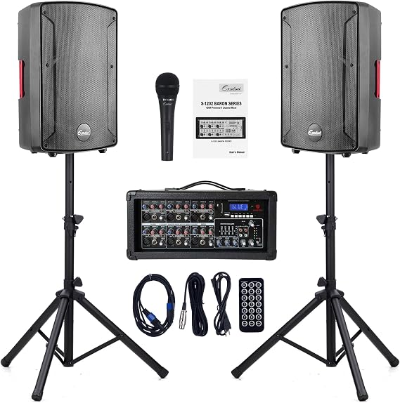 EXOTON S-1202 12inch 2000W Bluetooth PA System with Powered Mixer Set