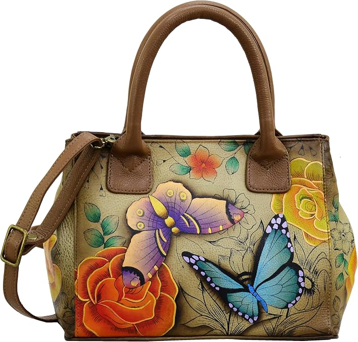 Anna by Anuschka Womens Hand Painted Genuine Leather Small Convertible Tote - Double Short Handle, Removable Crossbody Strap | Hand Painted