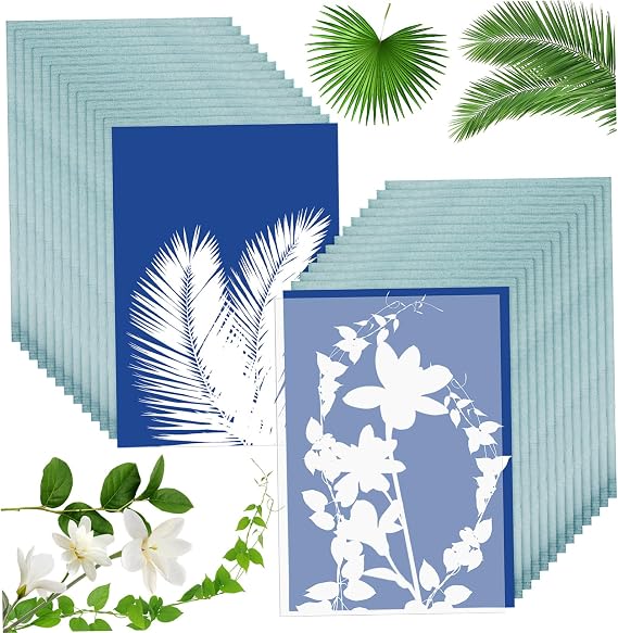 DOITOOL 32sheets Cyanotype Printing Paper Kit Sun Print Paper Panel for DIY Crafts for Nature Photography and Artistic Projects