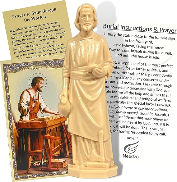 Needzo Religious Gifts St. Joseph Statue Home Seller Kit with Prayer Card