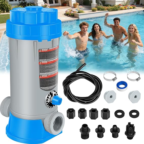 RovPool Offline Pool Chlorinator, 9lbs Large Capacity Automatic Chlorinator, Durable Pool Chlorine Feeder with Adjustable Flow, Pool Chlorinator for Inground Pool, Above Ground Pool, Light Blue