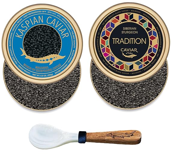 TOP 1 RATED Black Caviar Gift Set (Pack of 2) - 3.5 oz (100g) - Our MOST Popular Black Caviar Enthusiast Gift Set - Siberian Sturgeon Malossol Sturgeon Black Roe