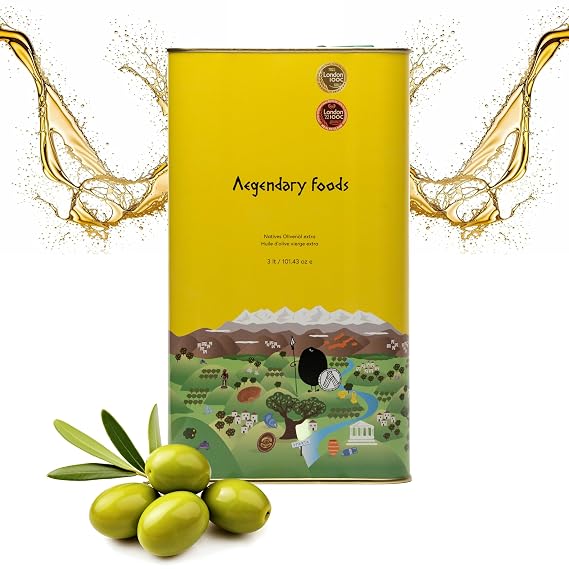 Extra Virgin Olive Oil Tin, Great Taste Cold Pressed EVOO, Fruity Flavor, Polyphenol Rich Olive Oil from the Land of Sparta 3lt Tin