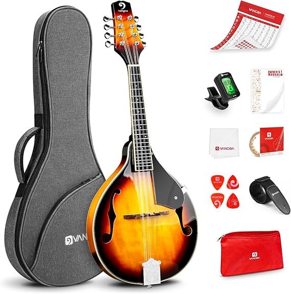 Vangoa Mandolin Musical Instrument A Style, Acoustic Mandolin Instrument Kit Italian 8 String for Professional Beginners Adults Teens Youth Kids, Sunburst, Glossy