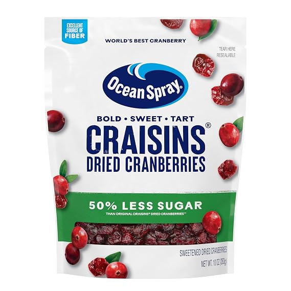 Ocean Spray Craisins, 50% Less Sugar Dried Cranberries, Dried Fruit, 10 Oz Pouch