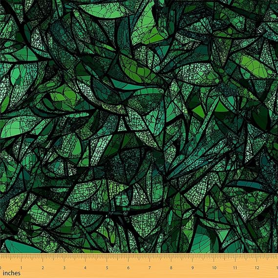 Erosebridal Green Leaf Flannel Fabric By The Yard,Tropical Palm Upholstery,Graffiti Leaves Soft Indoor Fabric,Hippie Floral Leaf DIY Not Stretchy,Green Black,2 Yards